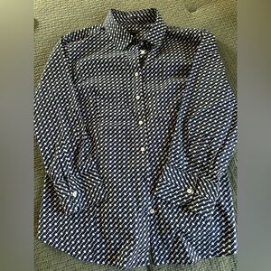 Navy and white Talbots 3/4 sleeve blouse size 14